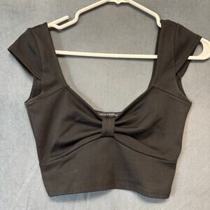 Foreign Exchange Black Bow Front Crop Top Women’s Small Y2K Night Club Minimal